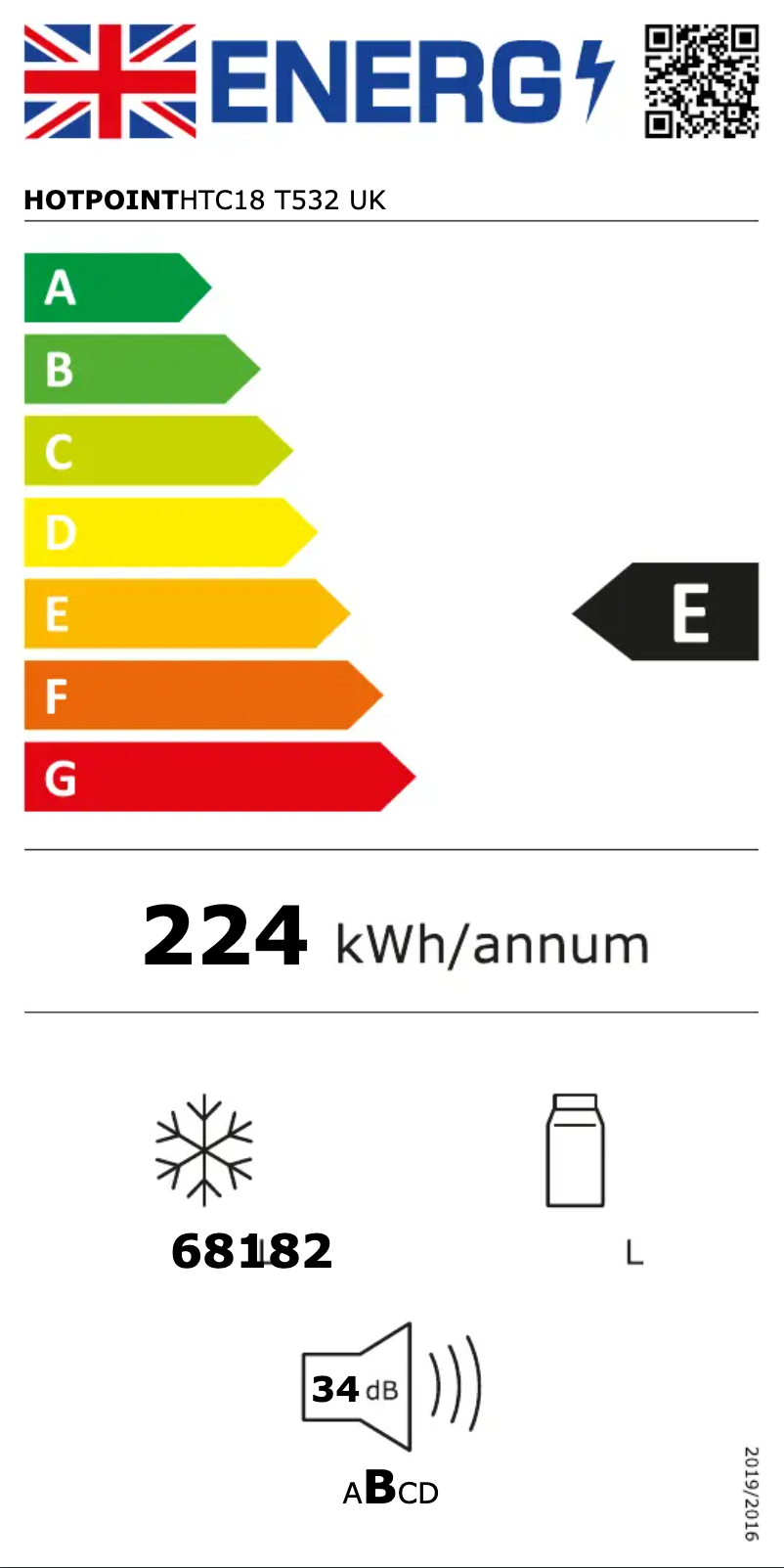 Page 1 de la notice Label énergétique Hotpoint HTC18 T532 UK