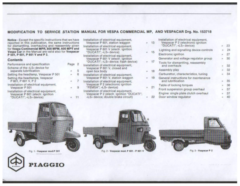 Page 1 de la notice Manuel utilisateur Vespa Vespacar P 2