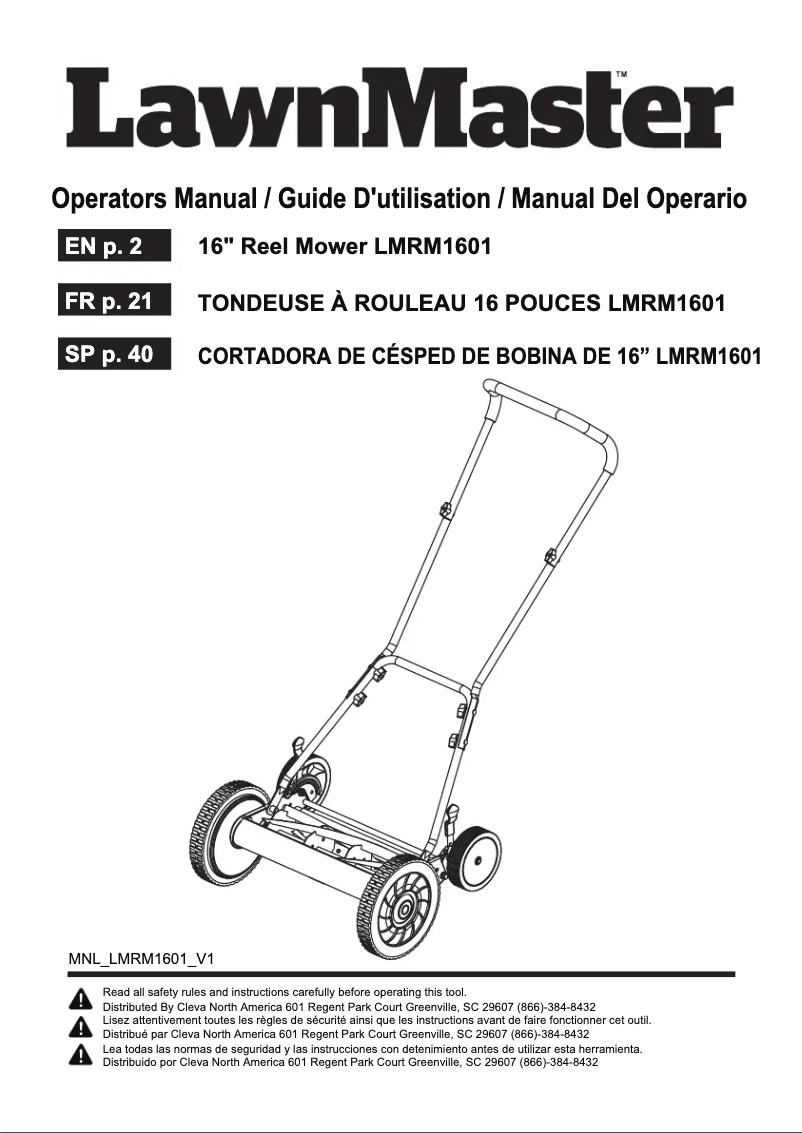 Page 1 de la notice Manuel utilisateur LawnMaster LMRM1601