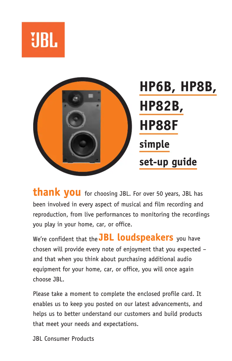 Page 1 de la notice Manuel utilisateur JBL HP 88F