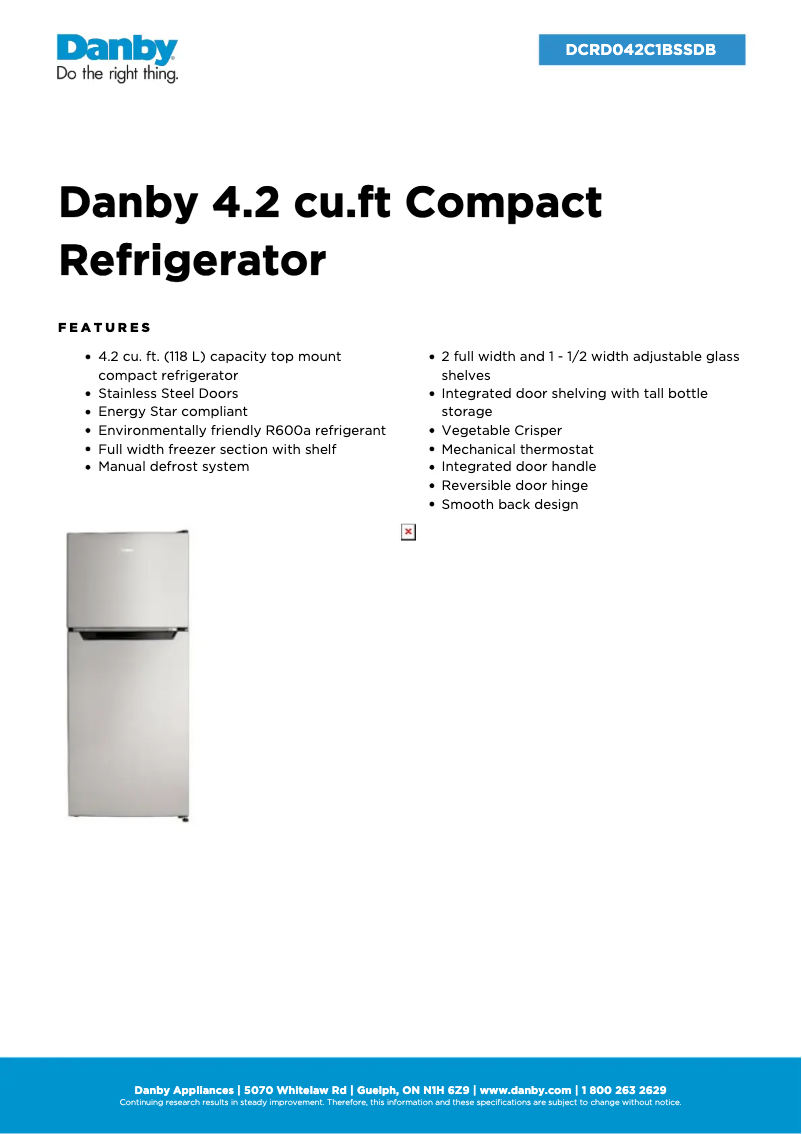 Página 1 del manual Ficha técnica Danby DCRD042C1BSSDB