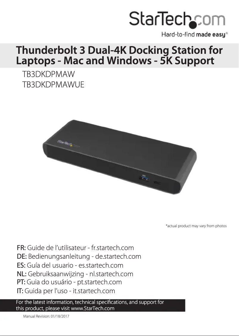 Page n°1 - Manuel utilisateur StarTech.com TB3DKDPMAWUE