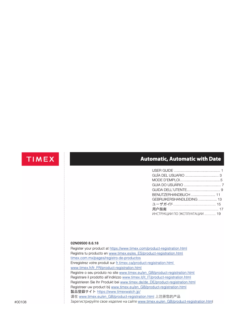 Page n°1 - Manuel utilisateur Timex Waterbury TW2T69600ZV