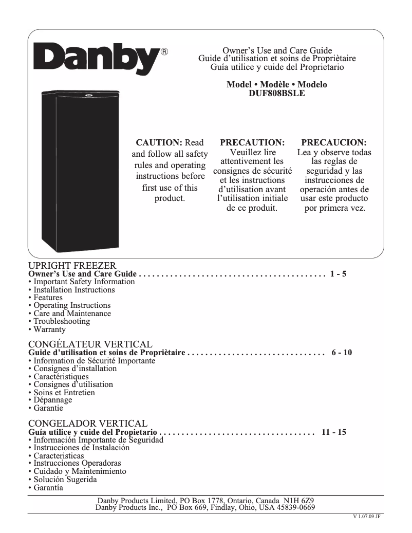 Página 1 del manual Manual de usuario Danby DUF808WE