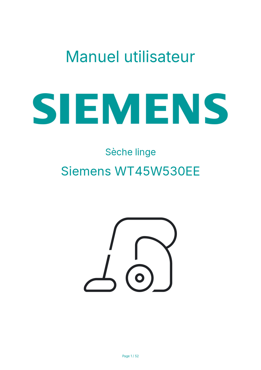 Page n°1 - Manuel utilisateur Siemens WT45W530EE