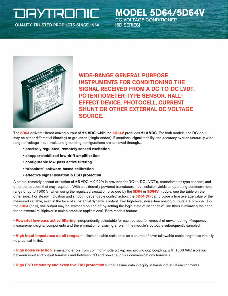 Page 1 de la notice Fiche technique Daytronic 5D64V