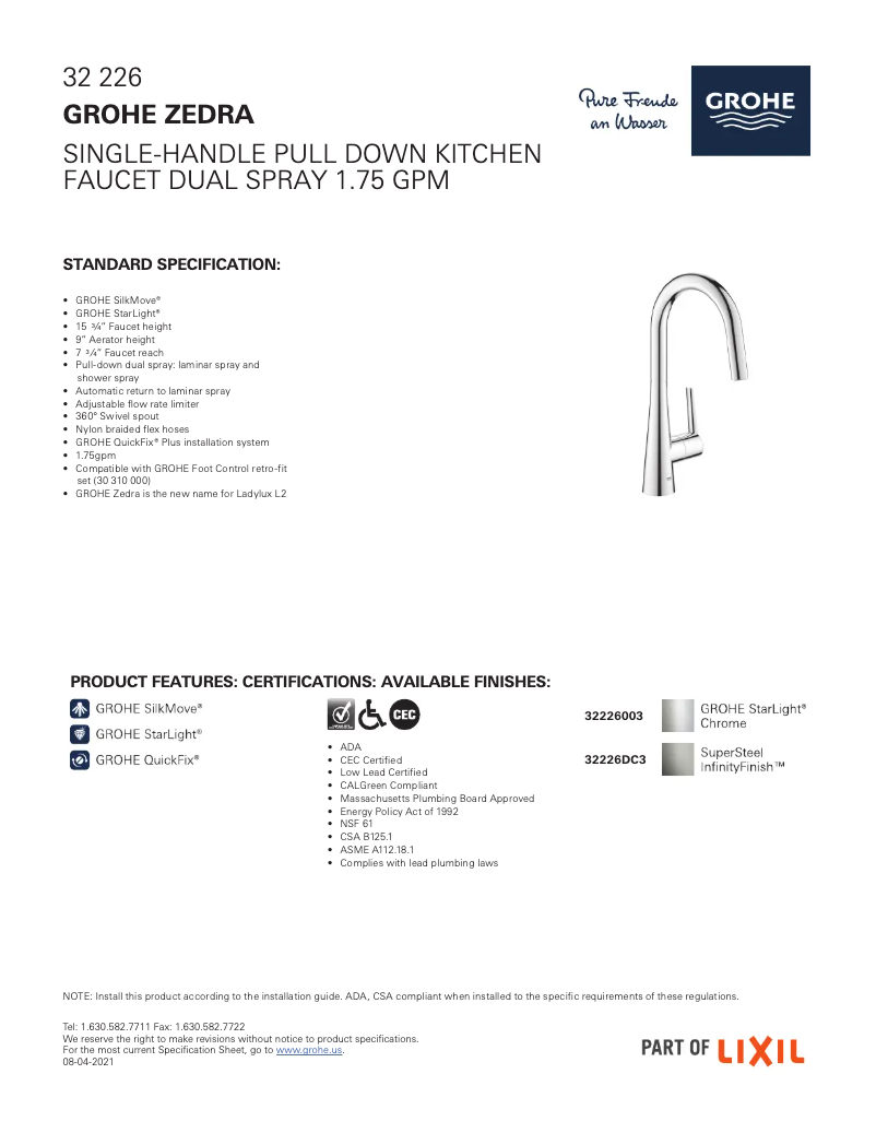 Página 1 del manual Ficha técnica Grohe Ladylux3 Pro
