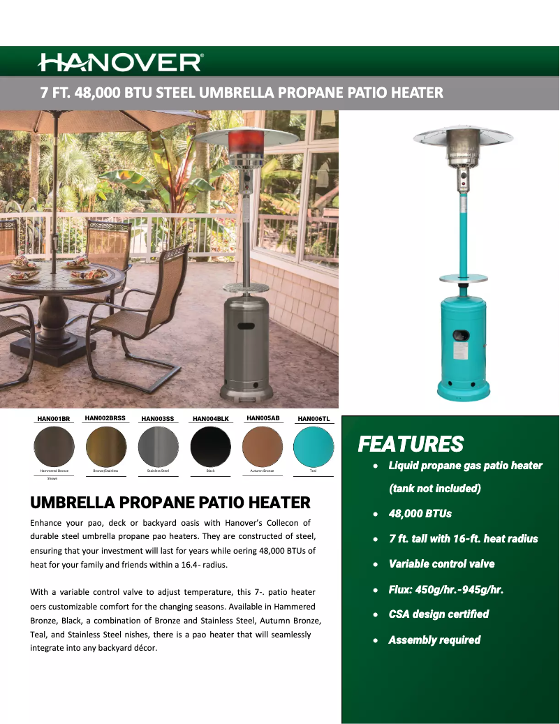 Page 1 de la notice Fiche technique Hanover 9710001U