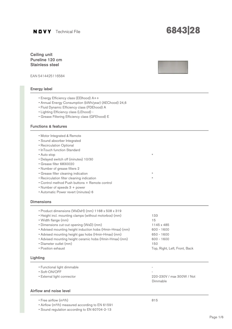 Page 1 de la notice Fiche technique Novy Pure'line 6843