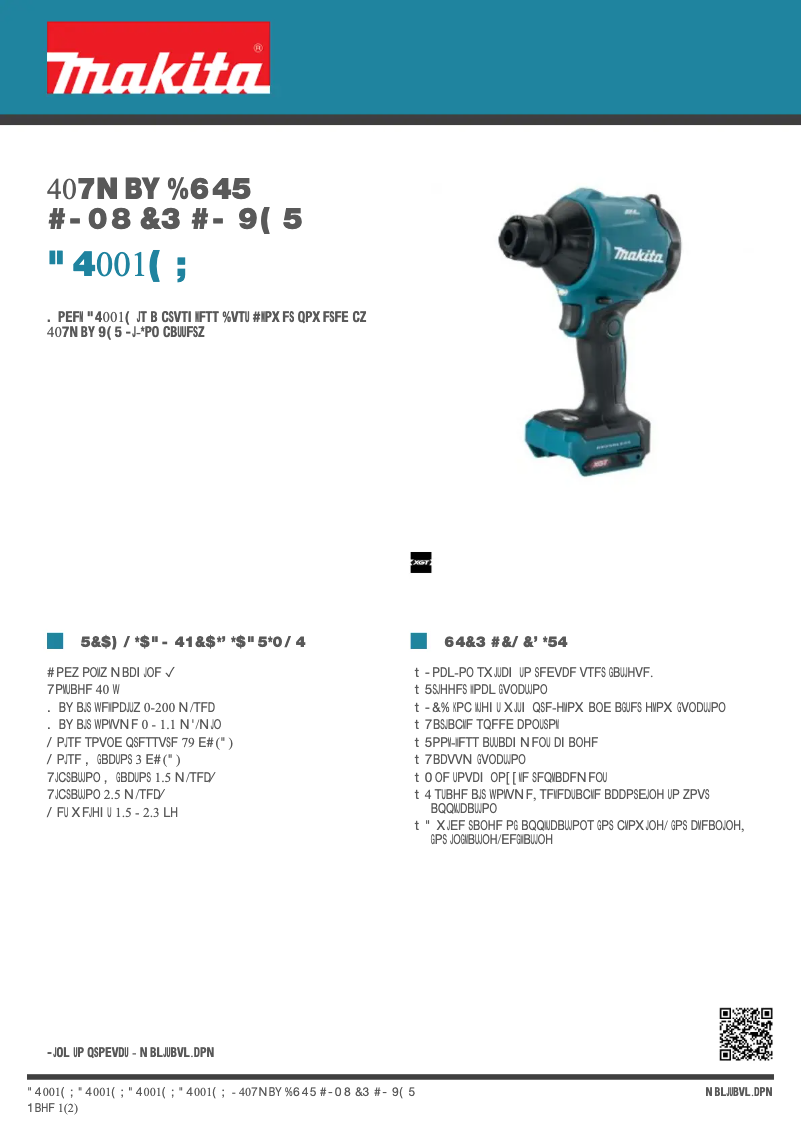 Page 1 de la notice Fiche technique Makita AS001GZ