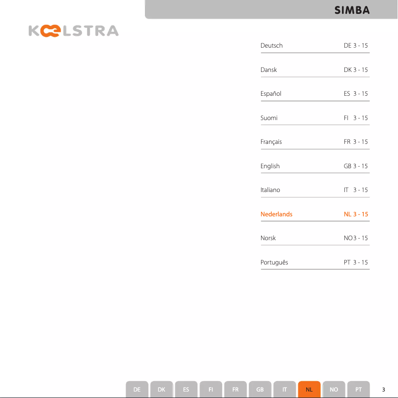 Page 1 de la notice Manuel utilisateur Koelstra Simba T3