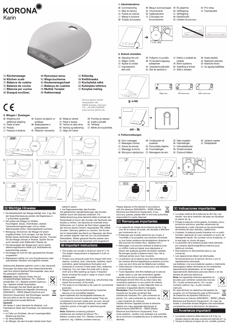 Page 1 de la notice Manuel utilisateur Korona Karin