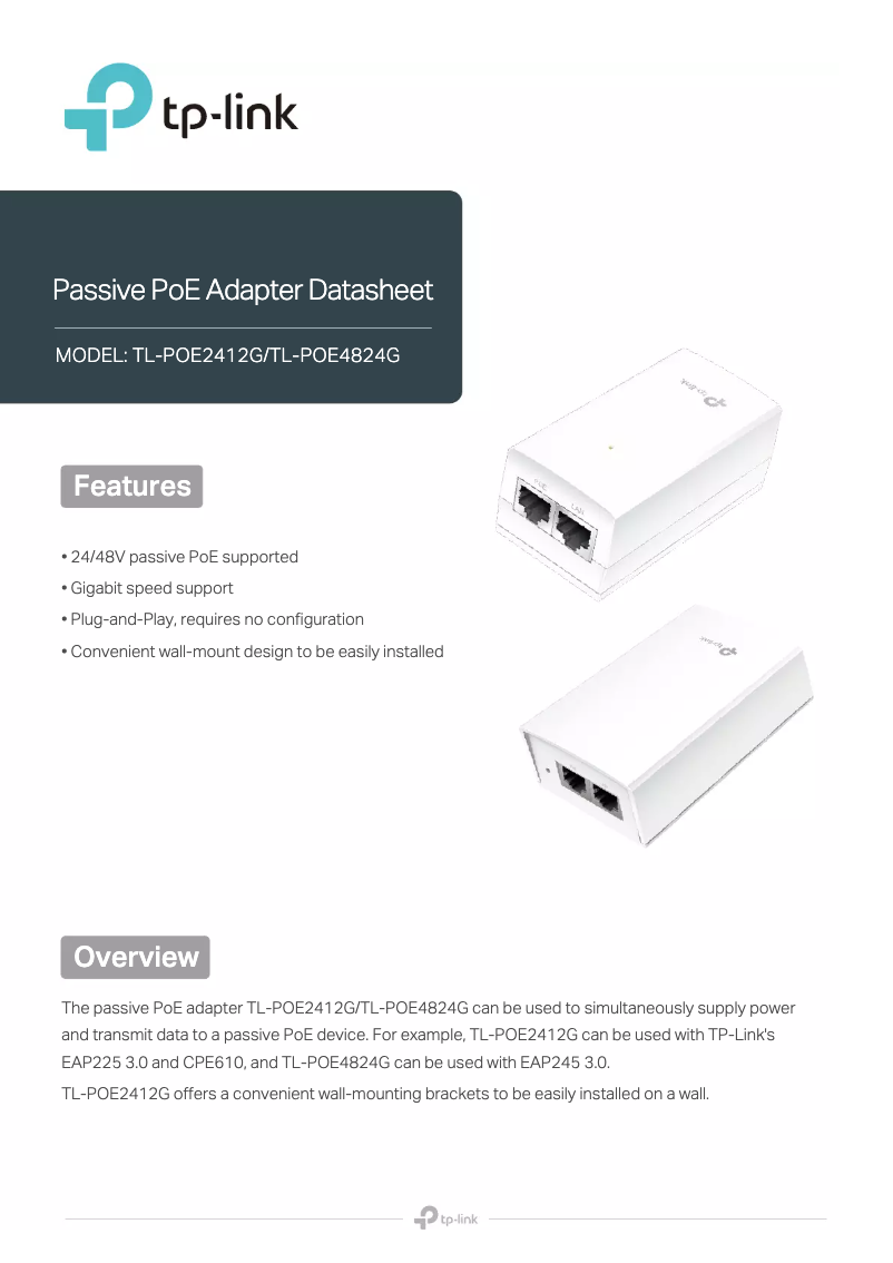 Page 1 de la notice Fiche technique TP-Link TL-POE4824G