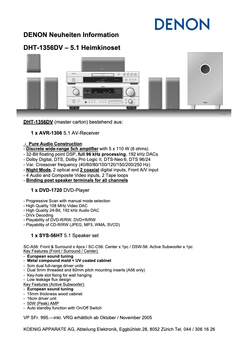 Page n°1 - Manuel utilisateur Denon DHT-1356DV