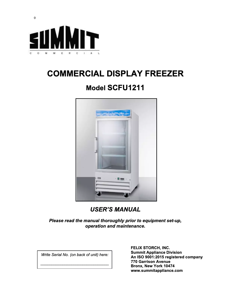 Image de la première page du manuel de l'appareil Commercial SCFU1210