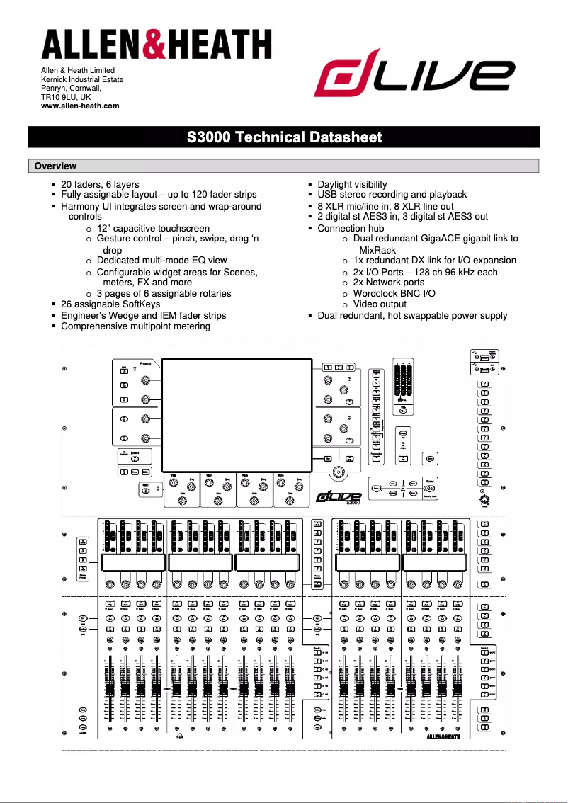 Page n°1 - Fiche technique Allen & Heath dLive S3000
