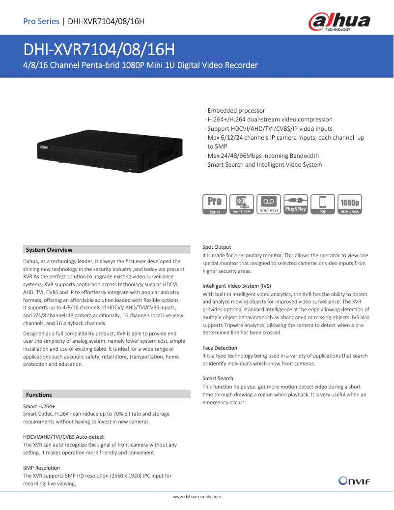 Page n°1 - Manuel utilisateur Dahua Technology DHI-XVR7108H