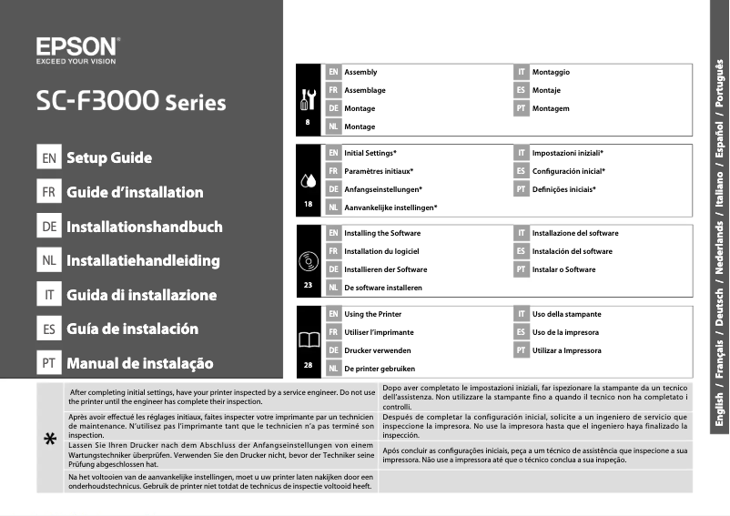 Page 1 de la notice Guide d'installation Epson SureColor SC-F3000