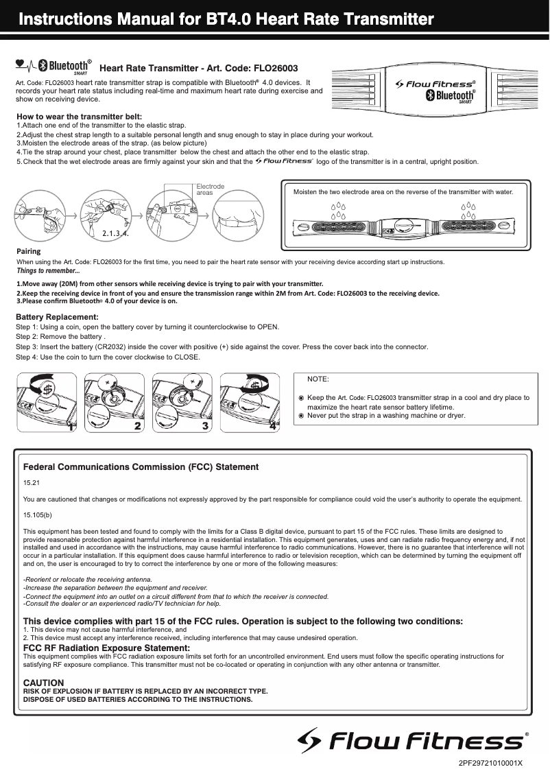 Page n°1 - Manuel utilisateur Flow Fitness BT4.0