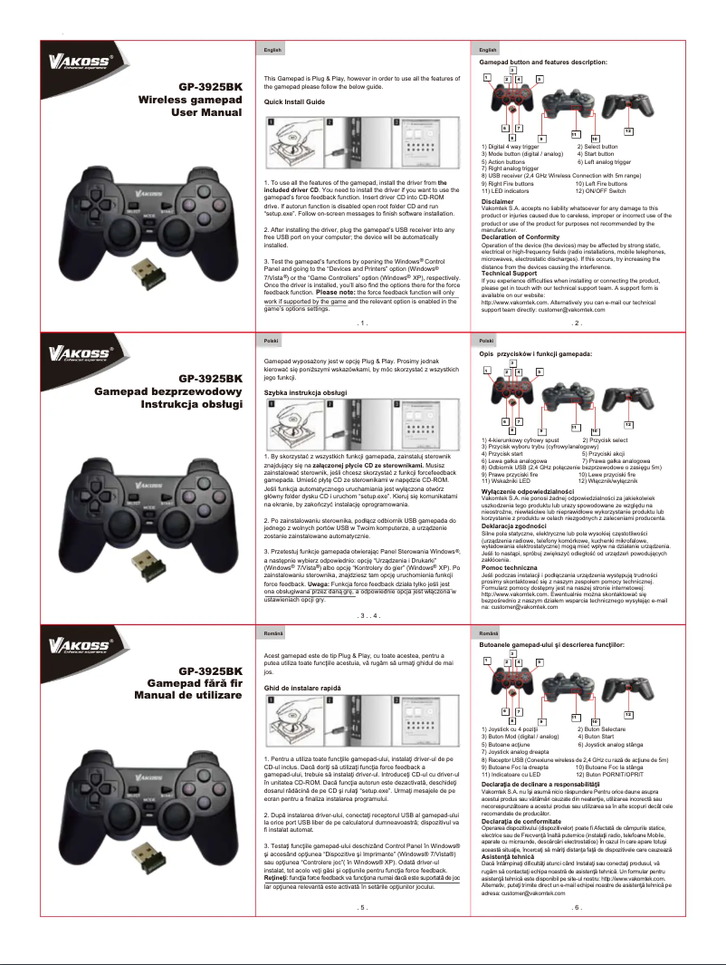 Page 1 de la notice Manuel utilisateur Vakoss GP-3925BK