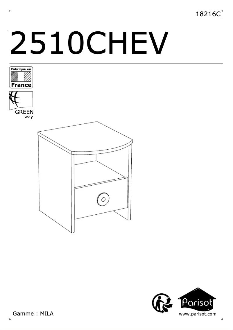 Page 1 de la notice Manuel utilisateur Parisot Mila 2510CHEV