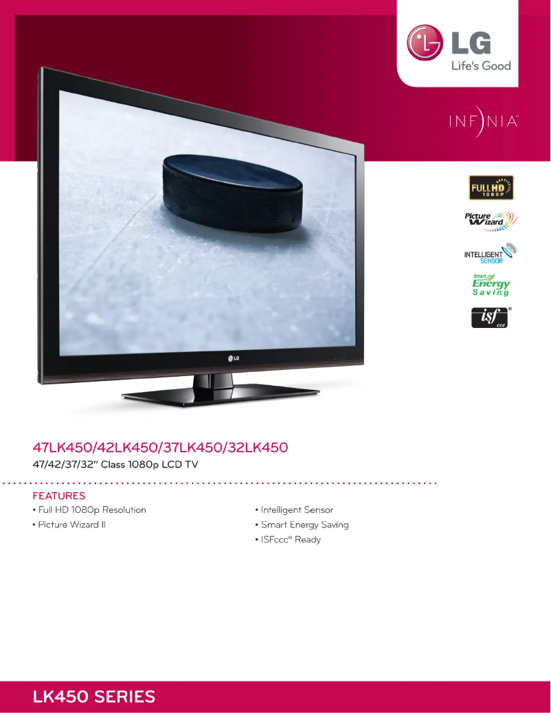Page 1 de la notice Fiche technique LG 47LK450
