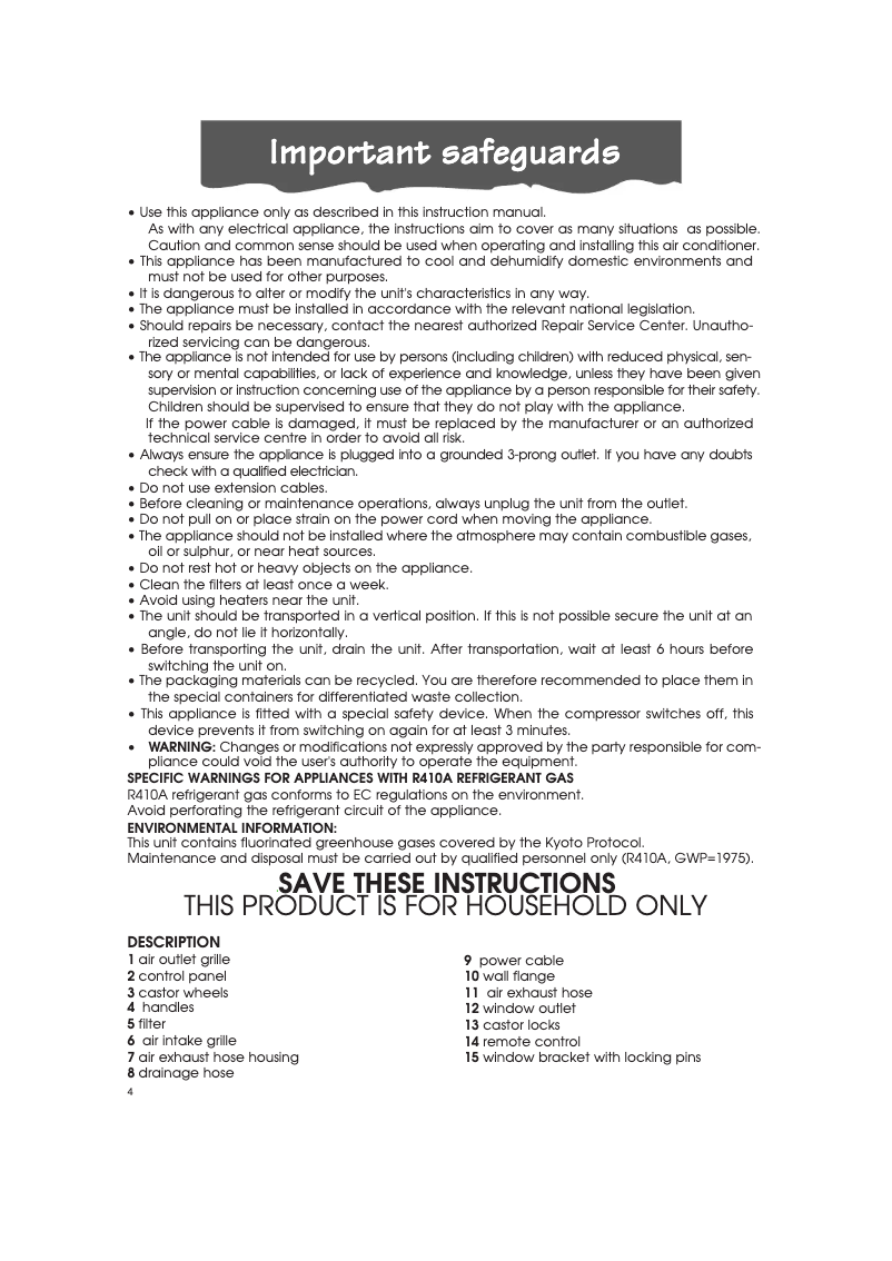 Page 1 de la notice Manuel utilisateur DeLonghi Pinguino PAC C120E