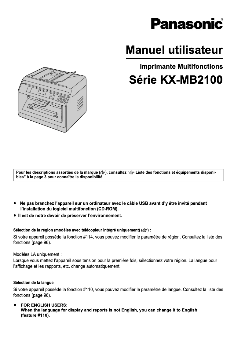 Page n°1 - Manuel utilisateur Panasonic KX-MB2130