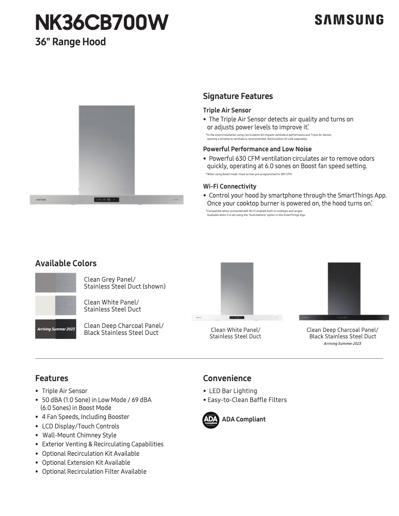 Page 1 de la notice Fiche technique Samsung NK36CB700WCG
