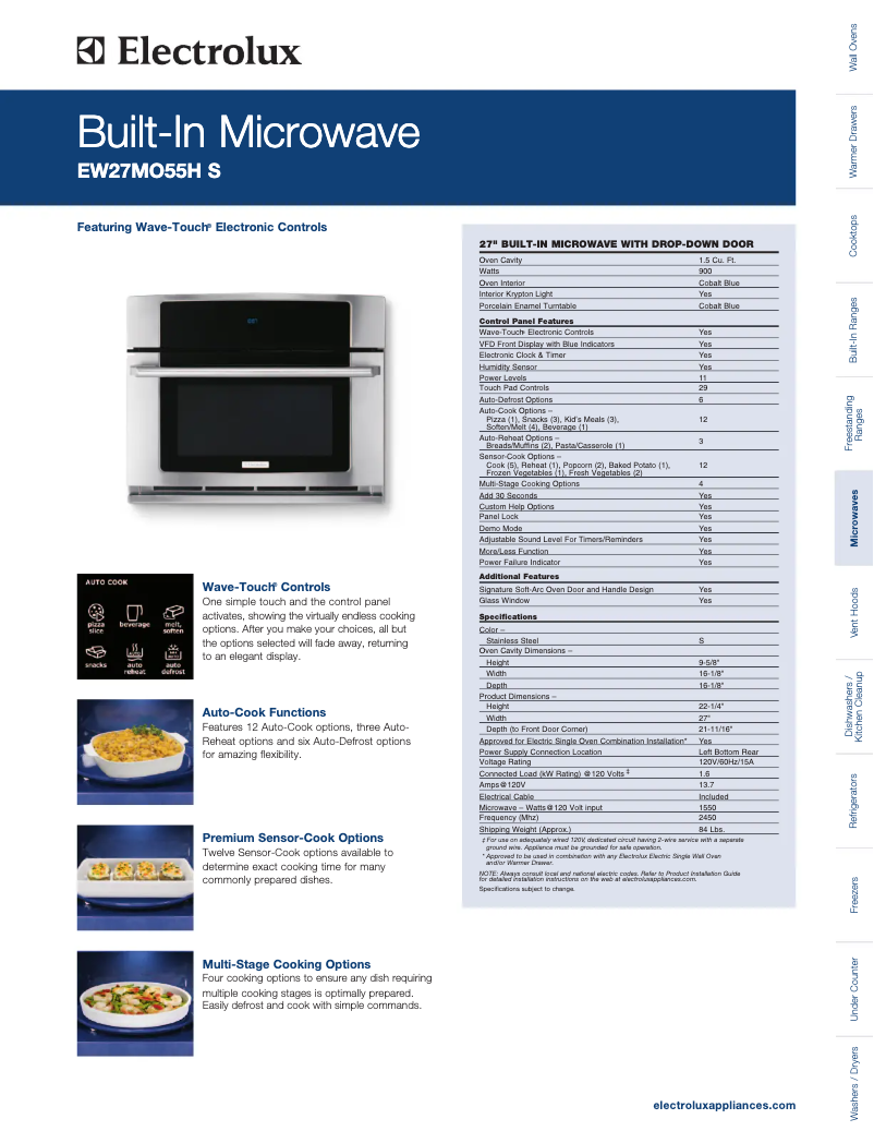 Page 1 de la notice Fiche technique Electrolux EW27MO55HS