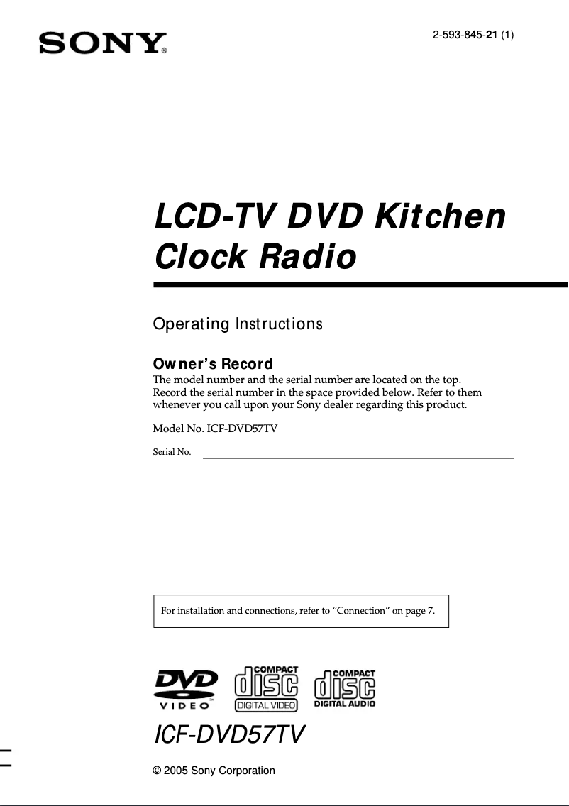 Image de la première page du manuel de l'appareil ICF-DVD57TV