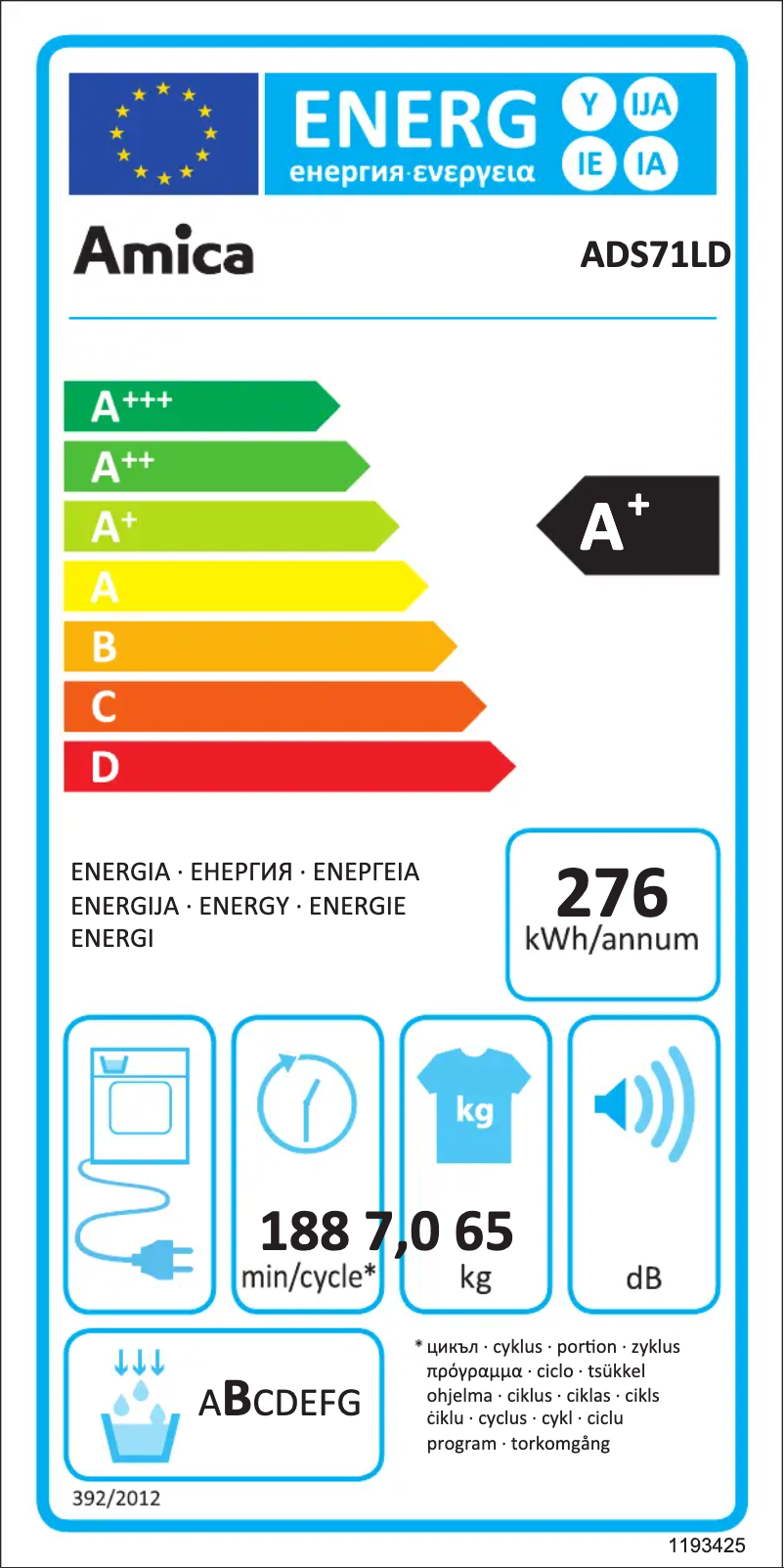 Page n°1 - Label énergétique Amica ADS71LD
