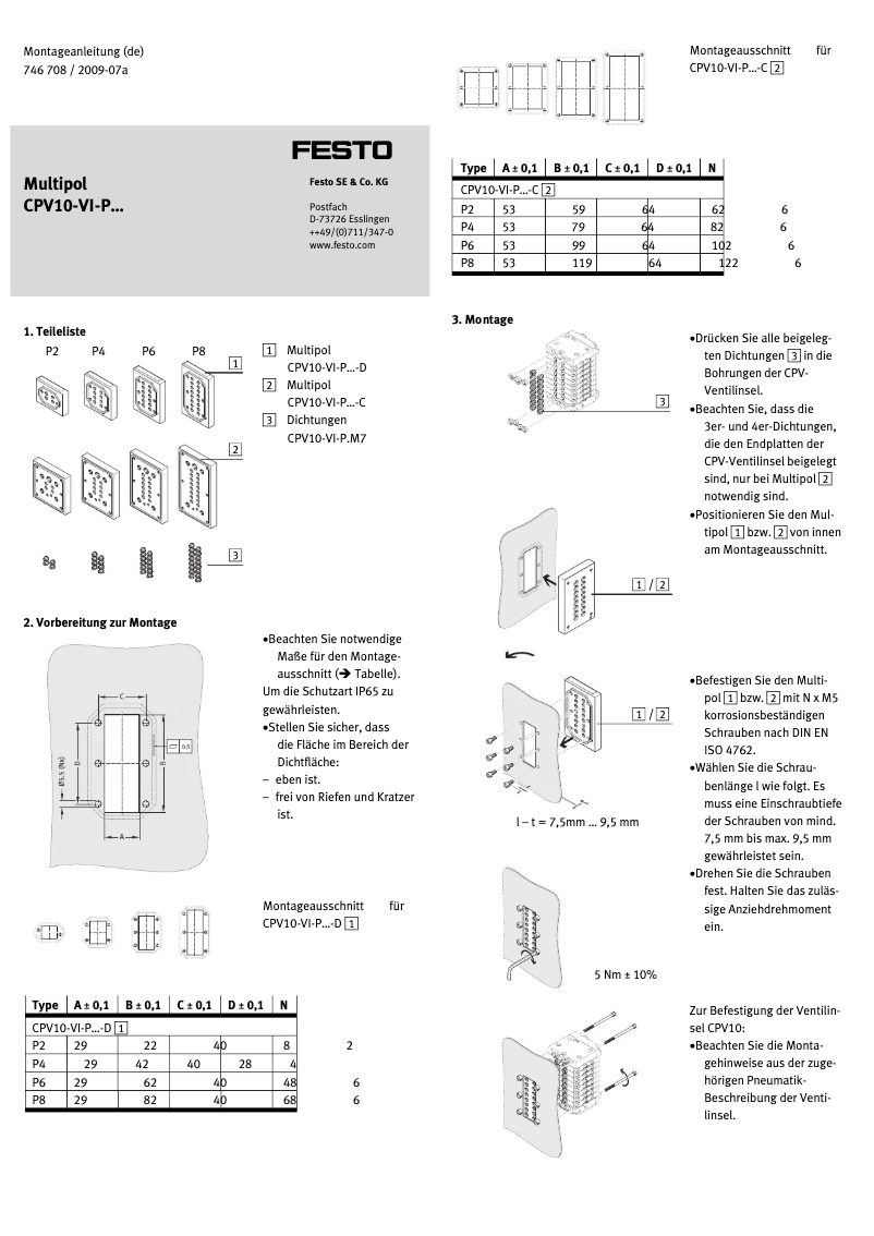 Page 1 de la notice Manuel utilisateur Festo CPV10-VI-P4-M7-C