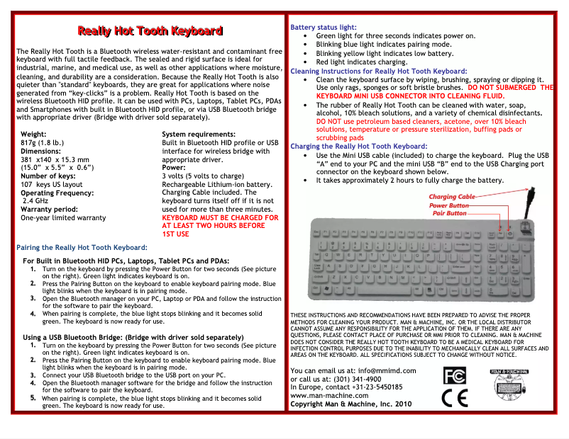 Page 1 de la notice Manuel utilisateur Man & Machine Really Cool Bluetooth