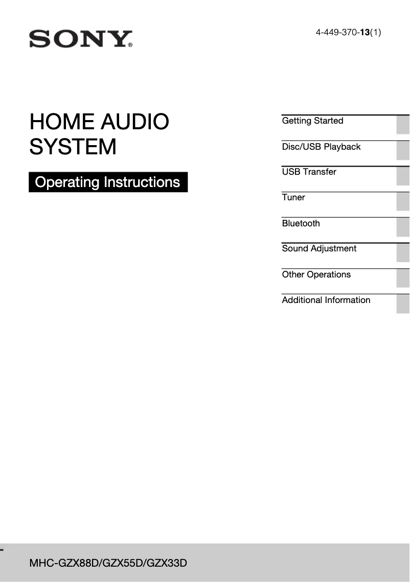 Page n°1 - Manuel utilisateur Sony MHC-GZX55D