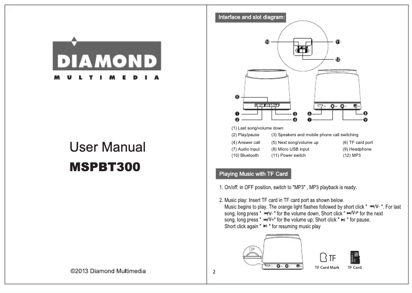 Page n°1 - Manuel utilisateur Diamond MSPBT300