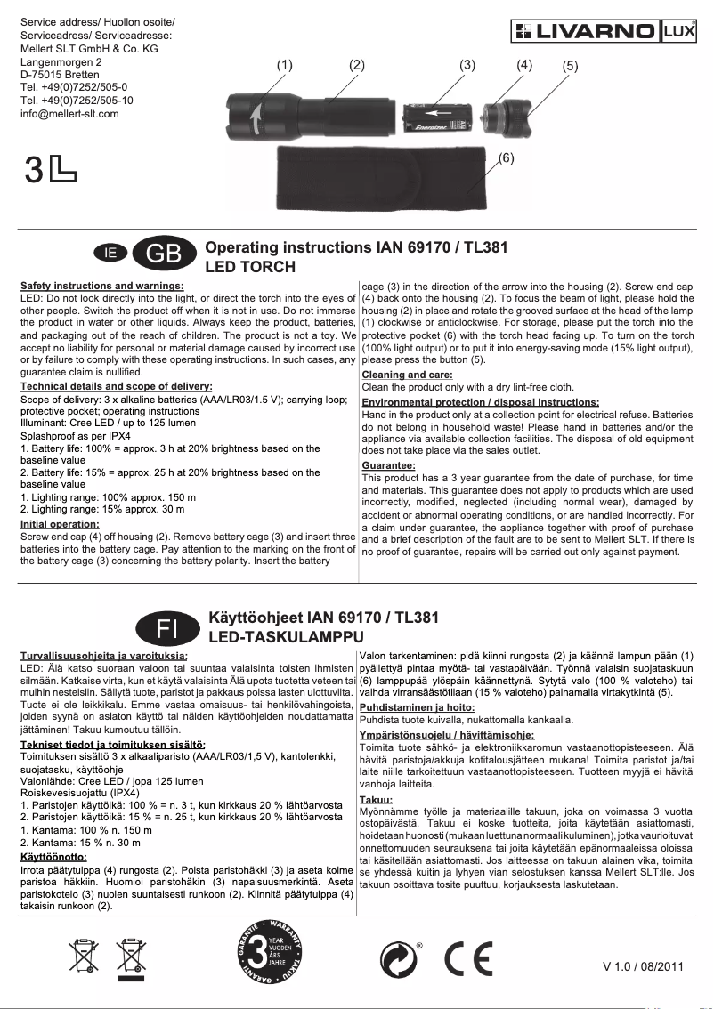 Page 1 of the manual User Manual Livarno Lux IAN 69170