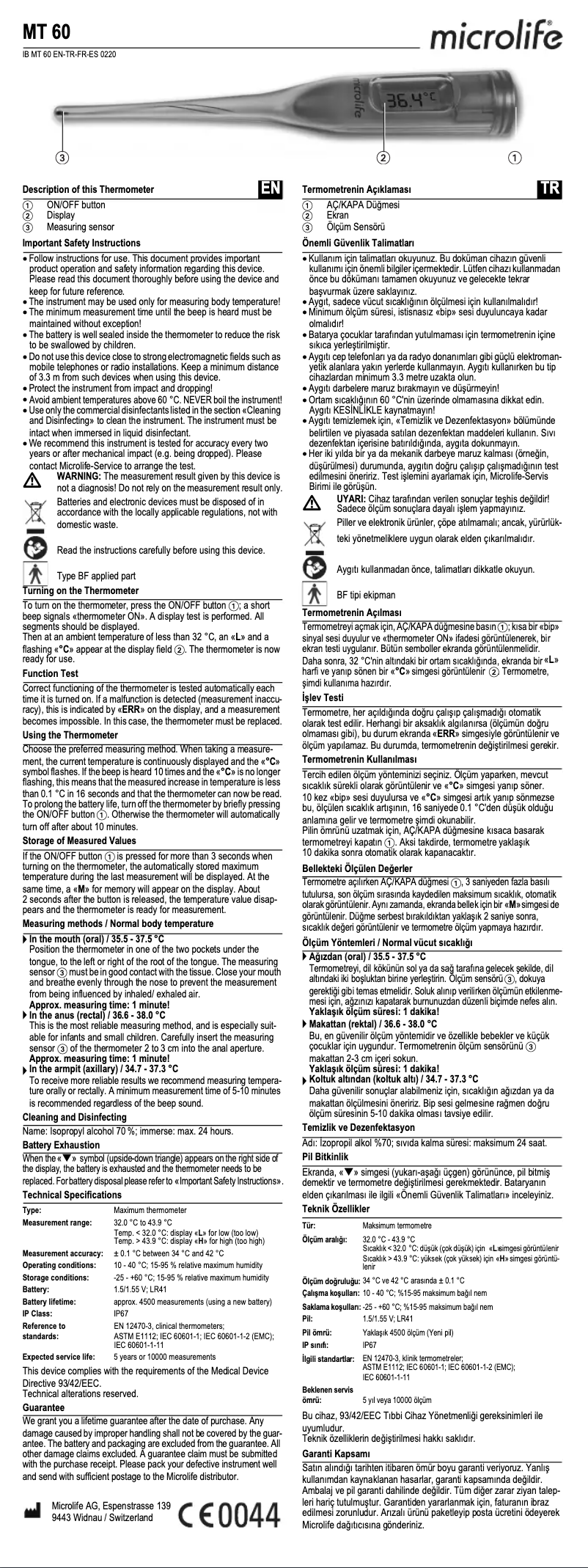 Image de la première page du manuel de l'appareil MT 60