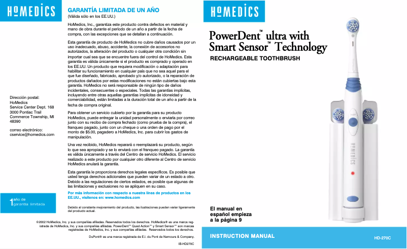 Page 1 de la notice Manuel utilisateur Homedics PowerDent ultra HD-270