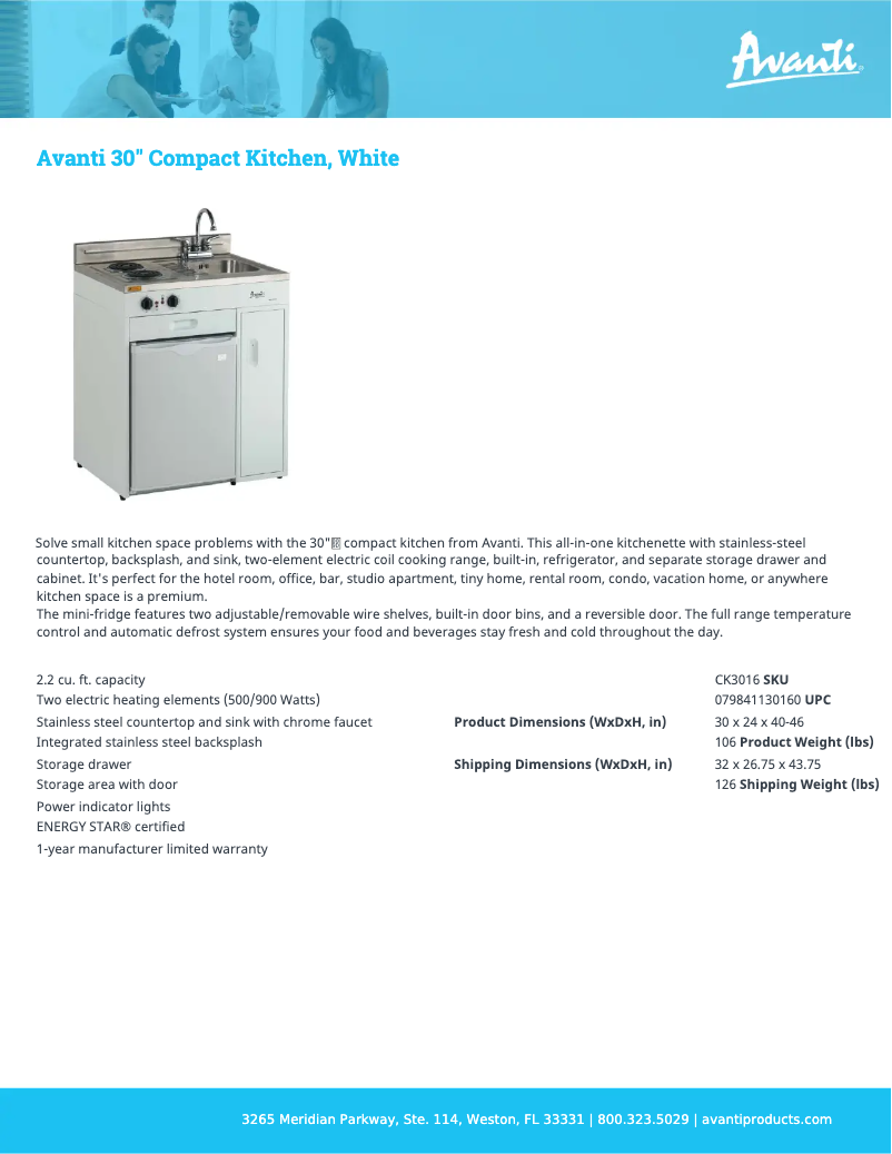 Page 1 de la notice Fiche technique Avanti CK3016