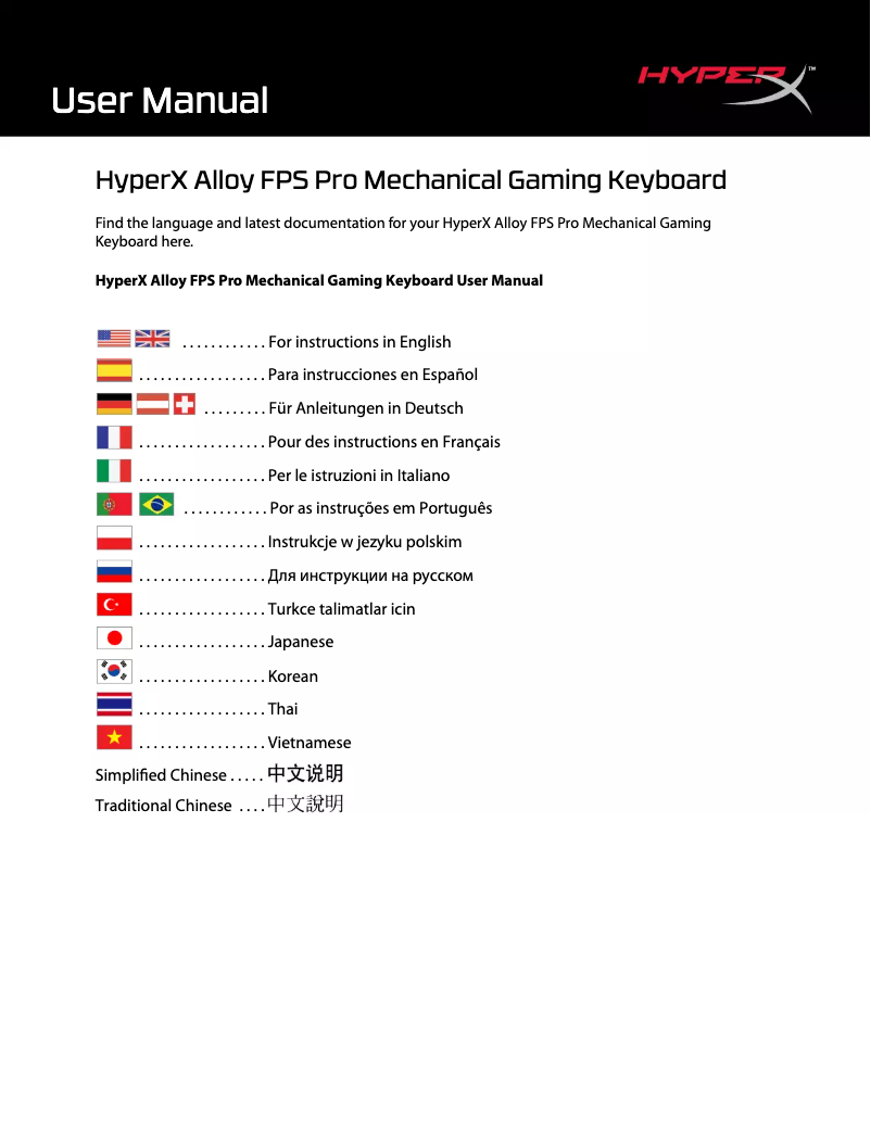 Page n°1 - Manuel utilisateur Kingston HyperX Alloy FPS Pro