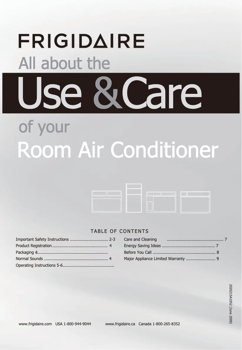 Page n°1 - Manuel d'utilisation et d'entretien Frigidaire FFRA0811R1