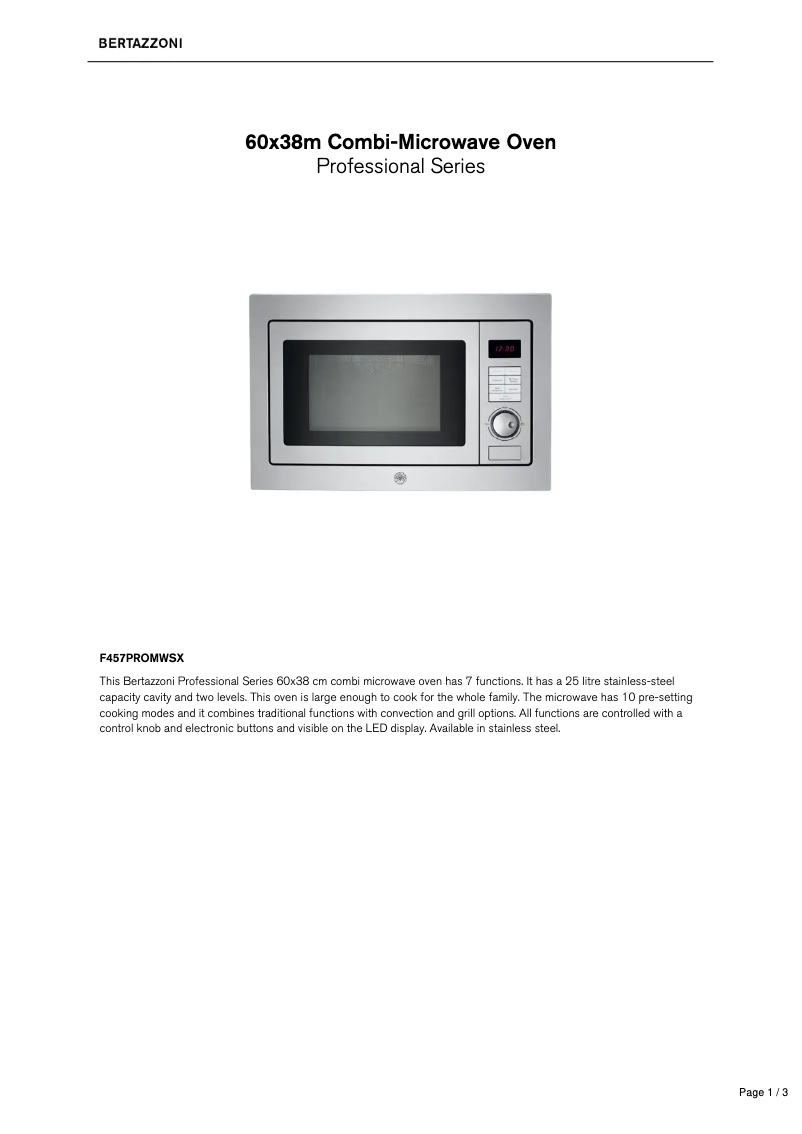 Page 1 de la notice Fiche technique Bertazzoni F457PROMWSX