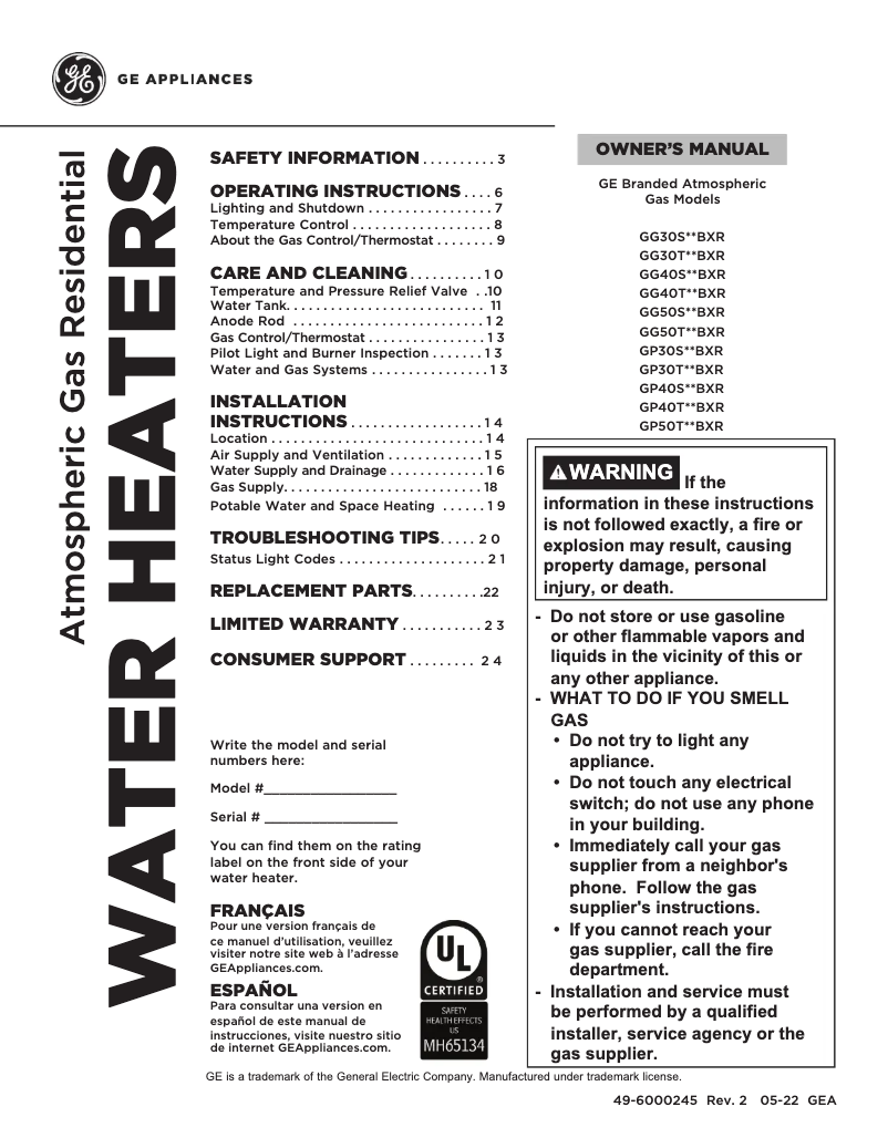 Page 1 of the manual Use and Maintenance Manual GE GG40T08BXR