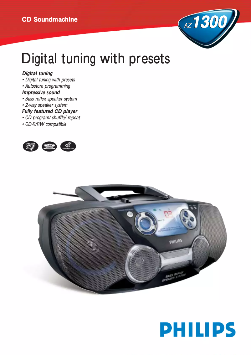 Page 1 de la notice Fiche technique Philips AZ1300