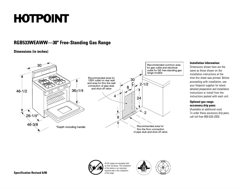 Page 1 de la notice Fiche technique Hotpoint RGB533WEAWW