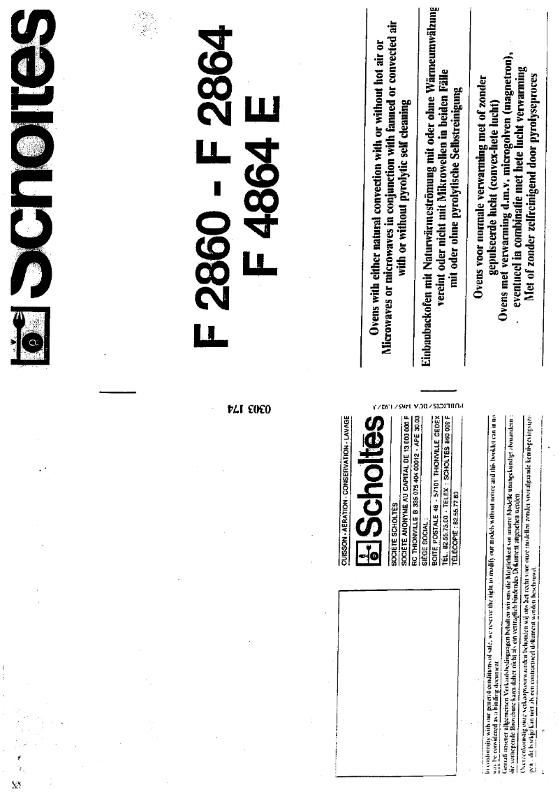 Page 1 de la notice Manuel utilisateur Scholtès F 2864