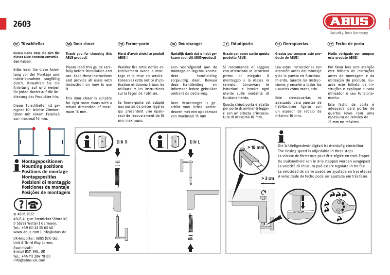Page n°1 - Instructions / montage Abus 2603