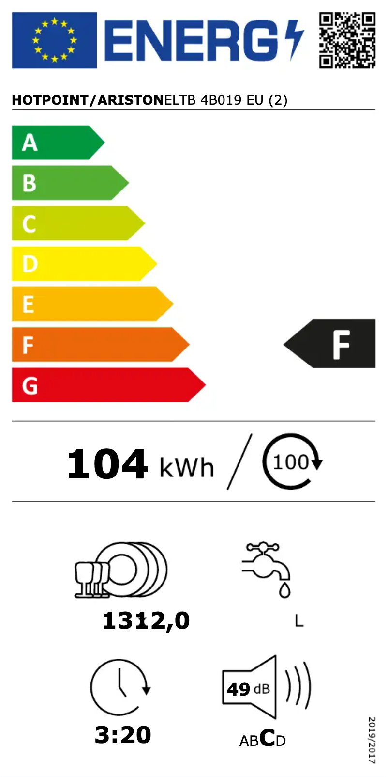 Page 1 de la notice Label énergétique Hotpoint ELTB 4B019 EU