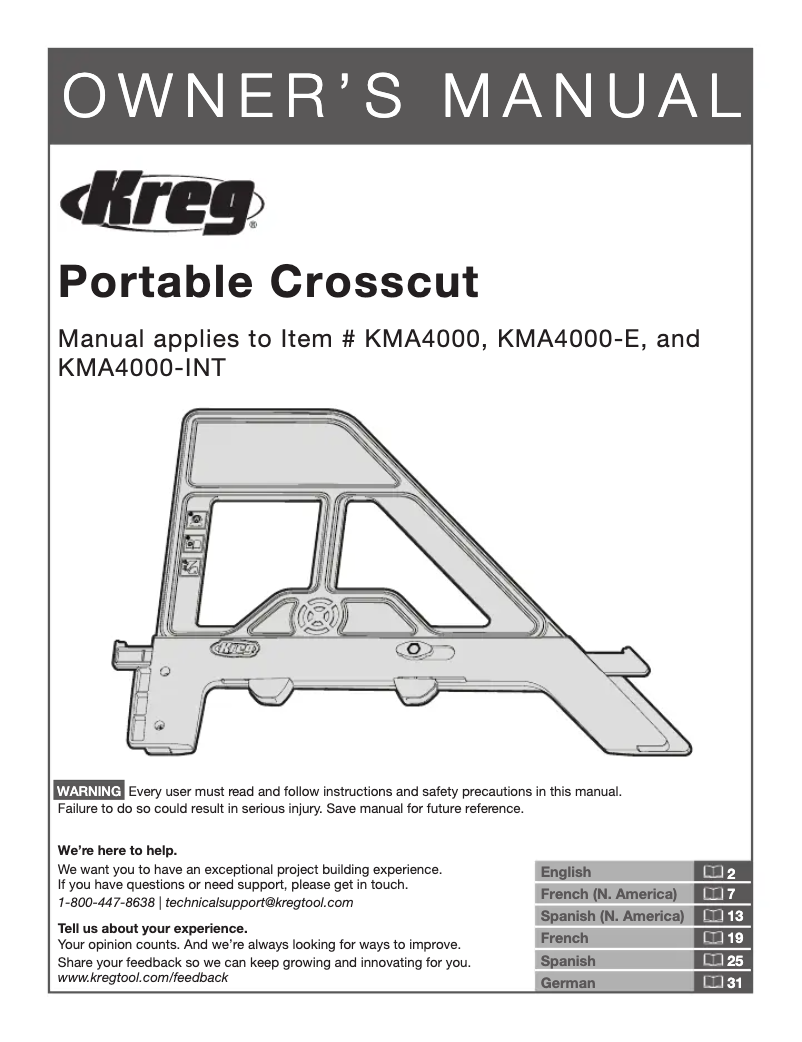 Page n°1 - Manuel utilisateur Kreg Portable Crosscut